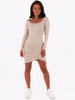 Bawełniana sukienka kopertowy dół z prążka beżowa c331 k01