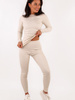 BASICOWY KOMPLET bluzka z długim rękawem i legginsy z prążkowanej wiskozy z lnem melanż beż d110