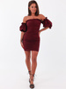 Bawełniana mini sukienka z bufkami bordowa b140 k01
