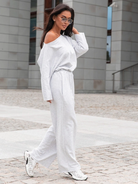 Dresowy bawełniany KOMBINEZON z długimi spodniami szary melanż X414 k01