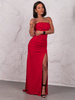 Elegancka gorsetowa SUKIENKA maxi drapowana syrenka czerwona E634 k01