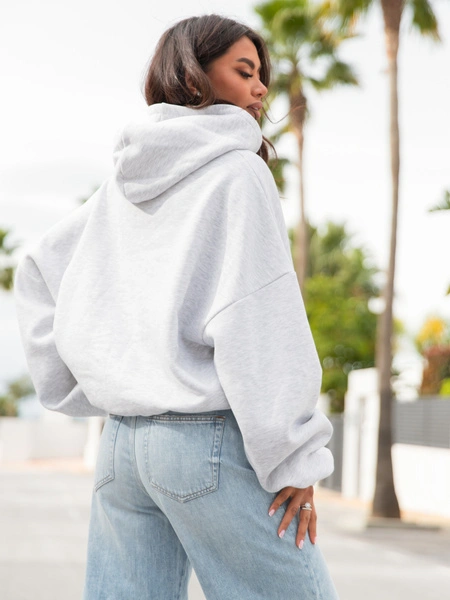 Viralowa Dresowa bawełniana BLUZA z kapturem oversize szeroka szary melanż E644