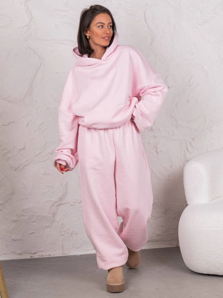 Dresowe bawełniane SPODNIE baggy baby pink E643