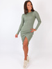Bawełniana sukienka przekładany dół z prążka midi khaki b1 kk01