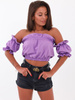 Bawełniana krótka bluzka z bufiastymi rękawami liliowa b147 kk01
