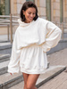 Dresowa bawełniana oversizowa SUKIENKA BLUZA kangurka z kapturem z gumką w pasie ecru X314