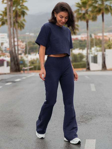 Dresowy bawełniany T-SHIRT z krótkim rękawem oversize navy blue X56 k01