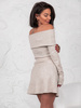 Swetrowa trapezowa SPÓDNICA o długości mini beżowa E629 k01