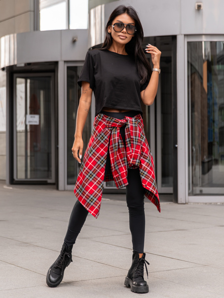 Oversizowa KOSZULA w kratę czerwoną wzór 1 X363