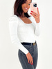 Dzianinowa dopasowana bluzka z bufkami biała 20181