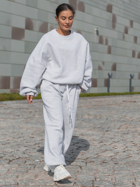 Dresowa bawełniana BLUZA oversize szeroka szary melanż X402