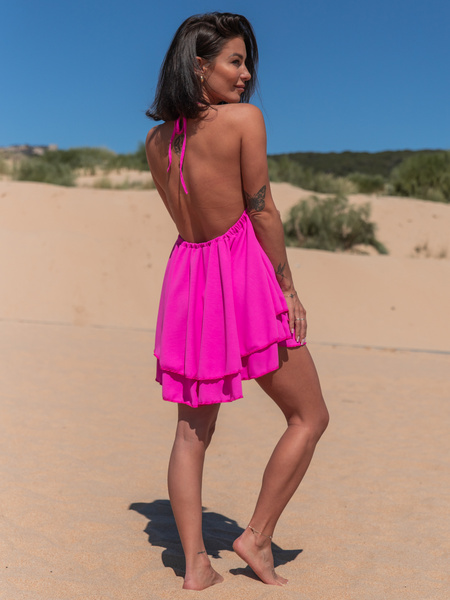 Mini SUKIENKA wiązana na szyję z odkrytymi plecami z przewiewnej tkaniny amarantowa X129