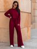 Codzienny komfortowy KOMPLET z wiscozy luźna bluzka z długim rękawem i szerokie spodnie bordowy X318