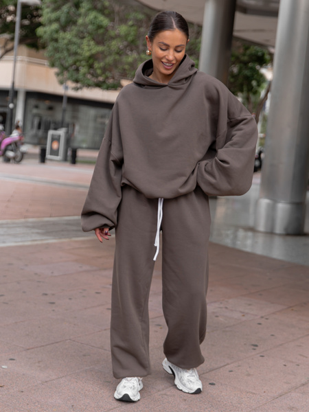 ZESTAW DRESOWY: Bawełniana BLUZA z dresu drapanego z kapturem X478 + Dresowe SPODNIE baggy niski stan X403