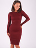 DOPASOWANA OŁÓWKOWA SUKIENKA Z PRĄŻKA bordowa B188