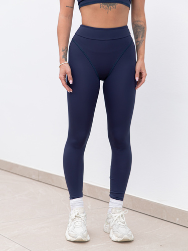 FITNESS / SIŁOWNIA / JOGA dopasowane SPODNIE legginsy z wysokim stanem z przeszyciami navy blue F106