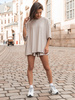 Wiscozowy KOMPLET luźny oversizowy t-shirt i krótkie spodenki z gumką w pasie stone X172 k01