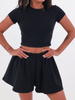 Bawełniany komplet top + krótkie spodenki czarny b64 k01