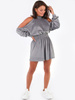WELUROWA SUKIENKA GOŁE RAMIONA OVERSIZE szara B154 k01
