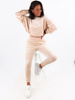 Komplet luźna bluza i spodnie welurowy dres beżowy c353 k01