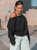 Dresowa bawełniana BLUZA opuszczana na ramiona oversize szeroka czarna X413 k01