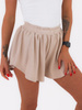 Asymetryczne krótkie spodenki z prążkowanej dzianiny beżowe c162