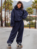 Dresowe bawełniane SPODNIE baggy navy blue E643