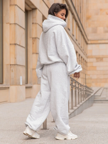 Viralowy ZESTAW: bawełniana BLUZA oversize z kapturem E644 + SPODNIE baggy E643