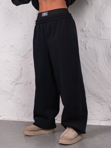 Dresowe bawełniane SPODNIE baggy czarne E643