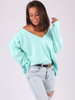 SWETER Z DEKOLTEM V OVERSIZE miętowy B189 k01