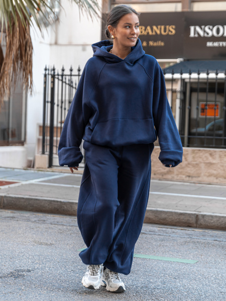 Dresowa bawełniana BLUZA z kapturem oversize z raglanowymi rękawami navy blue X509