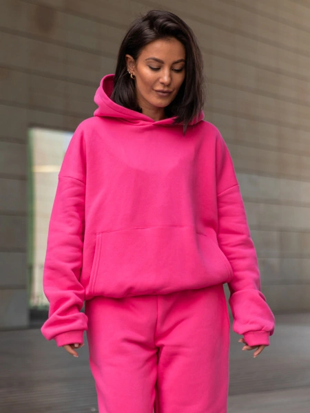 Dresowa bawełniana BLUZA z kapturem kangurka o klasycznym kroju różowa X350 k01