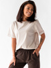 Bawełniany basicowy t-shirt oversize z krótkim rękawem beżowa d121 k01