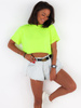 Krótka bawełniana bluzka t-shirt basic oversize neon seledyn c214