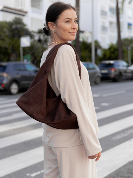 Zamszowa TOREBKA na ramię brązowa F108