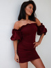 Gorsetowa bawełniana sukienka z szerokimi rękawami bordowa D272 k01