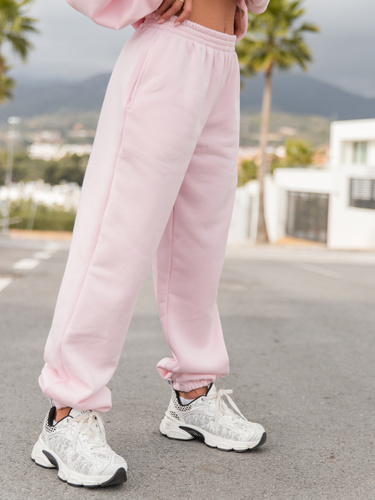 Dresowe bawełniane SPODNIE  ze ściągaczami baby pink X32