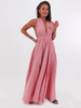 Muślinowa długa sukienka wiązana na szyję boho brudny róż b70 k01