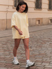 Dresowy bawełniany KOMPLET długi oversizowy t-shirt i krótkie spodenki butter yellow jasny żółty X134 k01