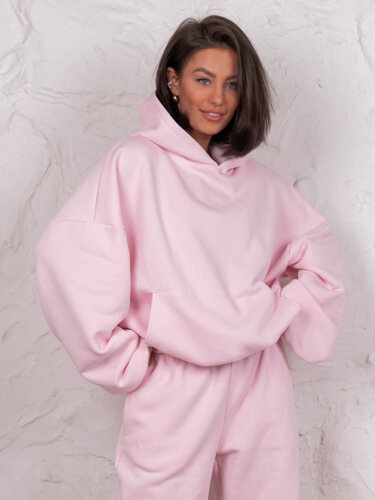 Dresowa bawełniana BLUZA z kapturem oversize szeroka baby pink E644