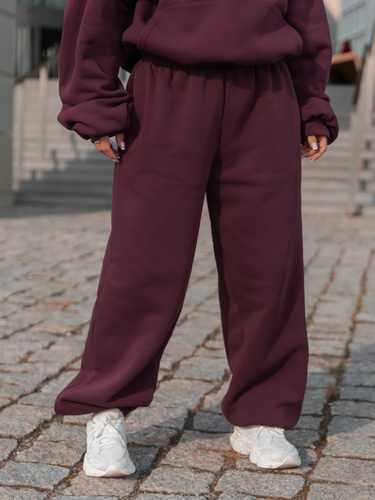 Dresowe bawełniane SPODNIE baggy deep plum / śliwkowe E643