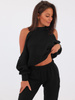 Dres swetrowy komplet bluza odkryte ramiona+spodnie czarny b54 k01