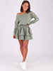 Dresowa rozkloszowana sukienka falbanki khaki b211 k01