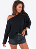 DRESOWA BLUZA OPUSZCZANA NA RAMIĘ OVERSIZE czarna B167 kk01