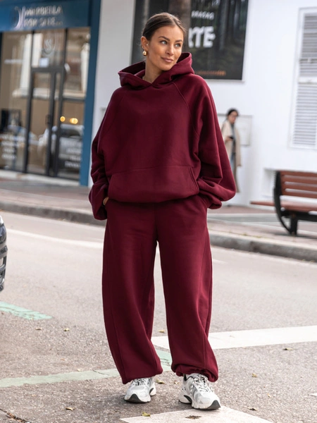 Dresowy ZESTAW: BLUZA z kapturem oversize z raglanowymi rękawami X509 + Bawełniane SPODNIE baggy ze ściągaczami i przeszyciami X510