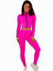 KOMPLET z lycry krótka bluza z zamkiem na stójce i legginsy neon róż d135 k01