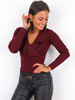 BAWEŁNIANA BLUZKA Z PRĄŻKA DEKOLT FALBANKA bordowa A260 k01