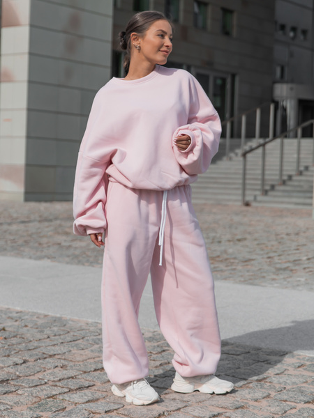 Dresowa bawełniana BLUZA oversize szeroka baby pink X402