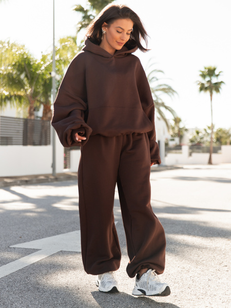 Viralowa Dresowa bawełniana BLUZA z kapturem oversize szeroka brązowa E644