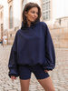 Luźna BLUZA z kapturem oversize szeroka z bawełnianej dresówki niedrapanej od wewnątrz navy blue X150